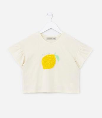 Blusa Curta Infantil com Bordado Limãozinho - Tam 5 a 14 Anos