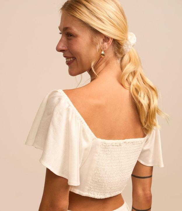 Blusa Curta em Viscose e Linho com Babados nas Mangas - 3