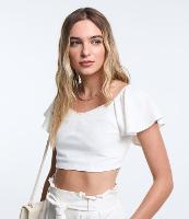 Blusa Curta em Viscose e Linho com Babados nas Mangas - 1