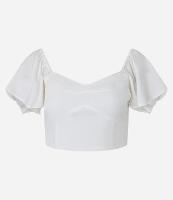 Blusa Curta em Viscose e Linho com Babados nas Mangas - 2