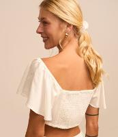 Blusa Curta em Viscose e Linho com Babados nas Mangas - 3