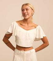 Blusa Curta em Viscose e Linho com Babados nas Mangas - 4