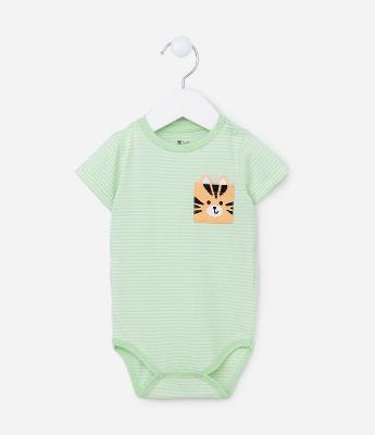 Body Infantil com Bolsinho e Estampa Tigrinho - Tam 0 a 18 meses