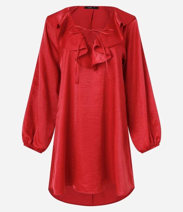 Vestido Curto Acetinado com Babados e Manga Bufante - 1