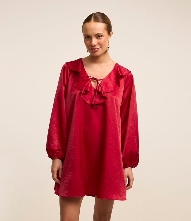 Vestido Curto Acetinado com Babados e Manga Bufante - 2