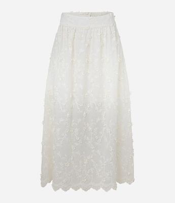 Saia Midi em Tricoline com Florezinhas 3D