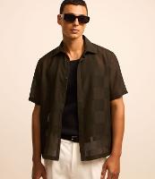 Camisa com Textura Estampa Xadrez e Gola Lapela - 1