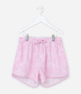 Short Runner Infantil com Estampa Corações - Tam 5 a 14 Anos
