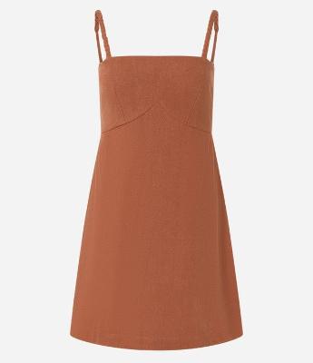 Vestido Curto em Viscose e Linho com Alcinha Trançada