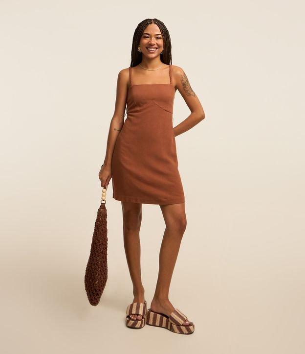 Vestido Curto em Viscose e Linho com Alcinha Trançada - 2