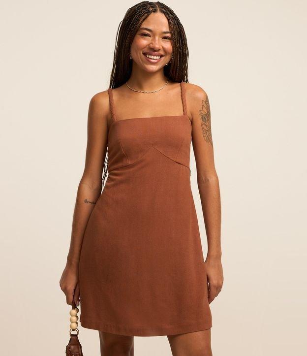 Vestido Curto em Viscose e Linho com Alcinha Trançada - 3