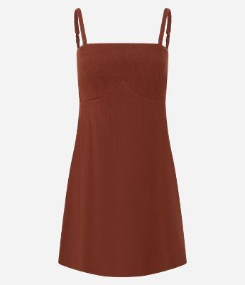 Vestido Curto em Viscose e Linho com Alcinha Trançada