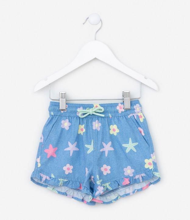 Short Infantil com Estampa de Flores e Estrelas e Babado na Barra -Tam 1 a 5 Anos - 1