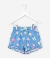 Short Infantil com Estampa de Flores e Estrelas e Babado na Barra -Tam 1 a 5 Anos - 1
