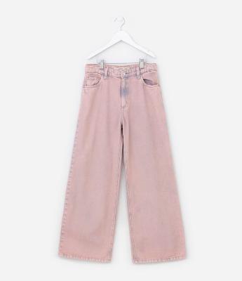 Calça Wide Leg Infantil Jeans Estonada - Tam 5 a 14 Anos