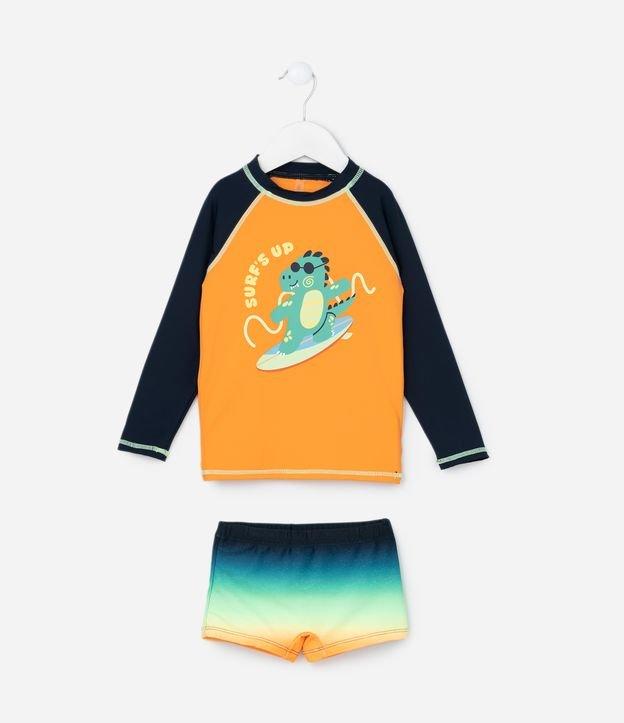 Conjunto de Praia Infantil com Proteção UV e Estampa Dino - Tam 1 a 4 Anos - 2