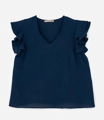 Blusa em Crepe com Babado Duplo no Ombro Curve & Plus Size