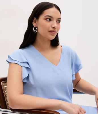 Blusa em Crepe com Babado Duplo no Ombro Curve & Plus Size