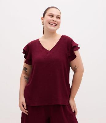 Blusa em Crepe com Babado Duplo no Ombro Curve & Plus Size