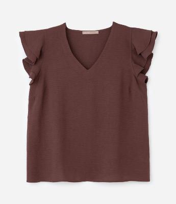 Blusa em Crepe com Babado Duplo no Ombro Curve & Plus Size