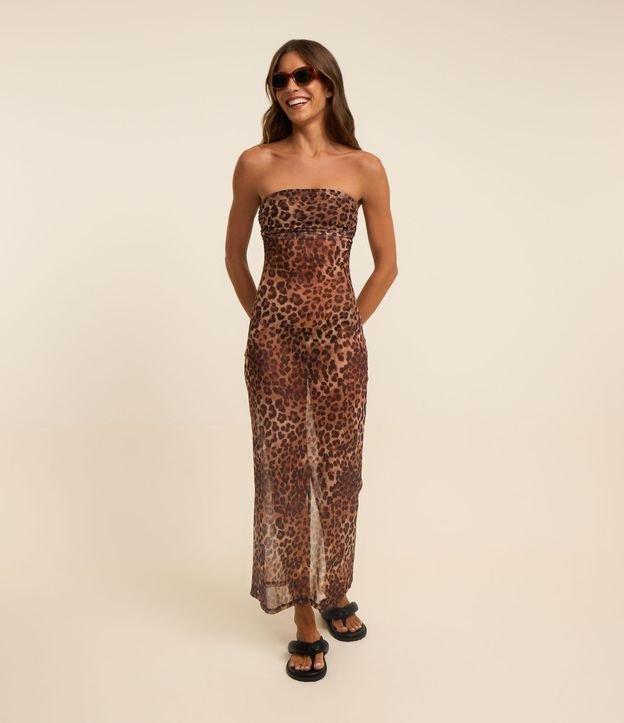 Saída de Praia Vestido Sem Alça em Tule com Estampa Onça - 2