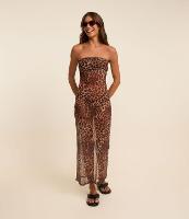 Saída de Praia Vestido Sem Alça em Tule com Estampa Onça - 2