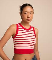 Blusa Sem Manga em Poliamida Canelada com Listras - 1