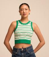 Blusa Sem Manga em Poliamida Canelada com Listras - 1