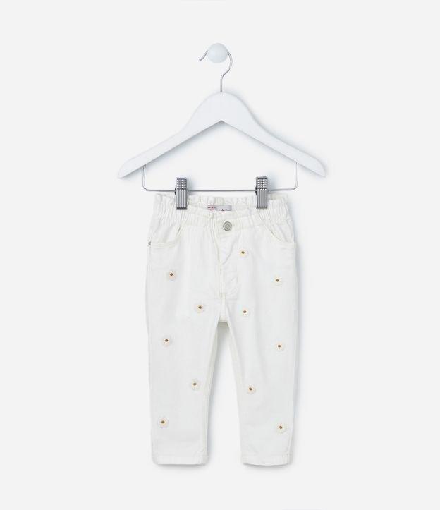 Calça Clochard Infantil com Bordado Margaridas - Tam 3 a 18 meses - 1