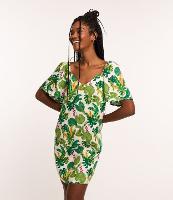 Vestido Curto em Viscolinho com Folhagens Estampadas - 1