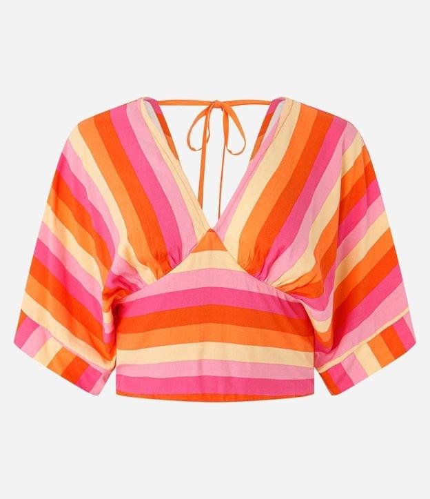 Blusa Cropped em Viscose com Estampa Listrada e Amarração nas Costas - 1