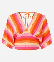 Blusa Cropped em Viscose com Estampa Listrada e Amarração nas Costas - 1