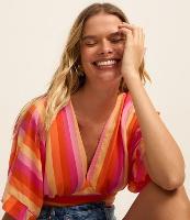 Blusa Cropped em Viscose com Estampa Listrada e Amarração nas Costas - 2