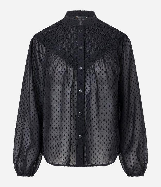 Camisa em Chiffon com Lastex e Aplicações Bordadas - 1