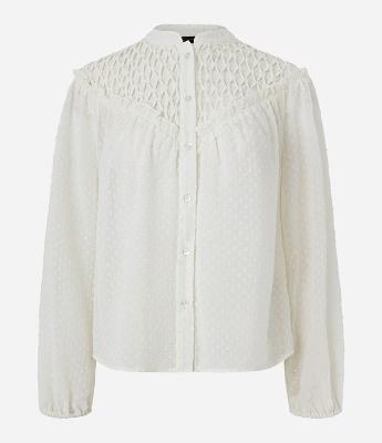 Camisa em Chiffon com Lastex e Aplicações Bordadas
