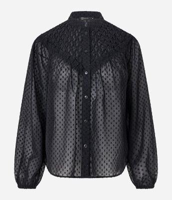 Camisa em Chiffon com Lastex e Aplicações Bordadas