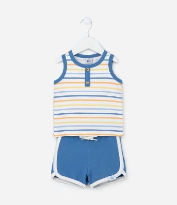 Conjunto Infantil com Estampa Listras e Botões - Tam 0 a 18 meses