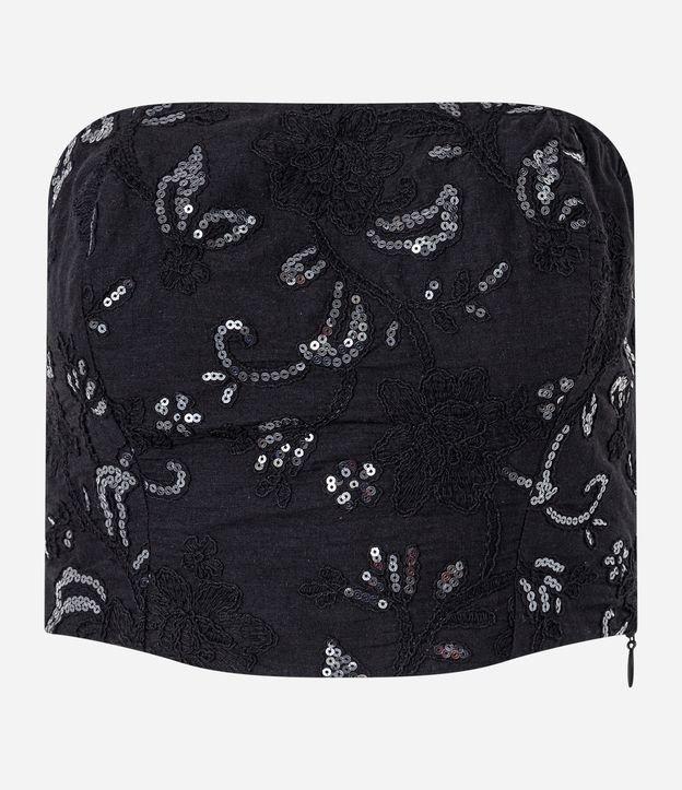 Blusa Cropped em Tela com Paetê Bordado e Zíper Lateral - 1