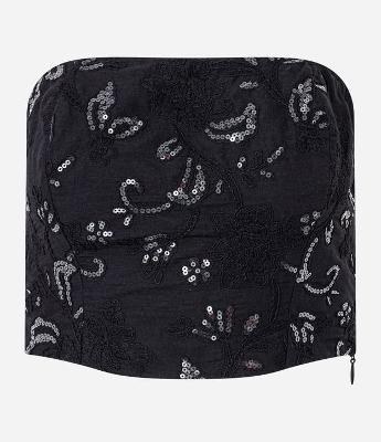 Blusa Cropped em Tela com Paetê Bordado e Zíper Lateral