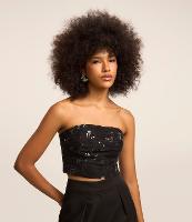 Blusa Cropped em Tela com Paetê Bordado e Zíper Lateral - 2