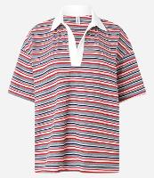 Blusa Polo Oversized em Ribana Listrada com Gola Contrastante - 1