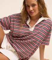 Blusa Polo Oversized em Ribana Listrada com Gola Contrastante - 2