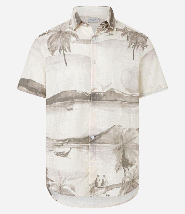 Camisa Regular em Voil com Estampa de Praia - 1