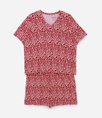 Pijama em Viscolycra com Estampa Corações Curve e Plus Size