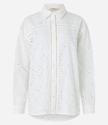 Camisa em Laise com Abotoamento e Detalhes de Entremeios