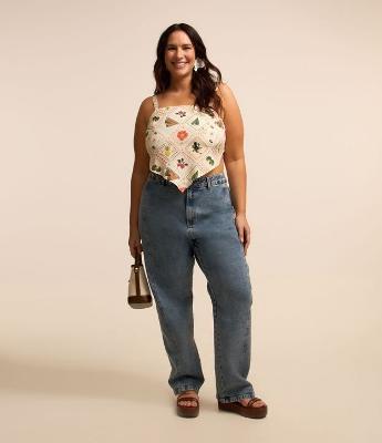 Calça Reta em Jeans com Recorte Frontal Curve & Plus Size