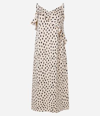 Vestido New Midi em Crepe com Estampa Poá e Babados