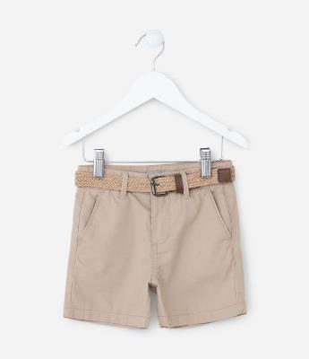 Bermuda Infantil em Sarja com Cinto - Tam 1 a 4 Anos