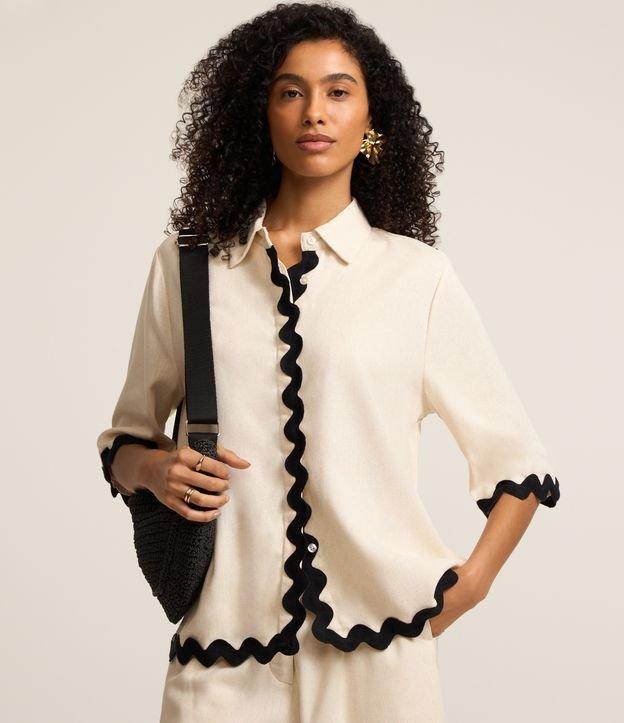 Camisa em Viscolinho com Barra Nuvem Contrastente - 2