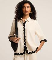 Camisa em Viscolinho com Barra Nuvem Contrastente - 2